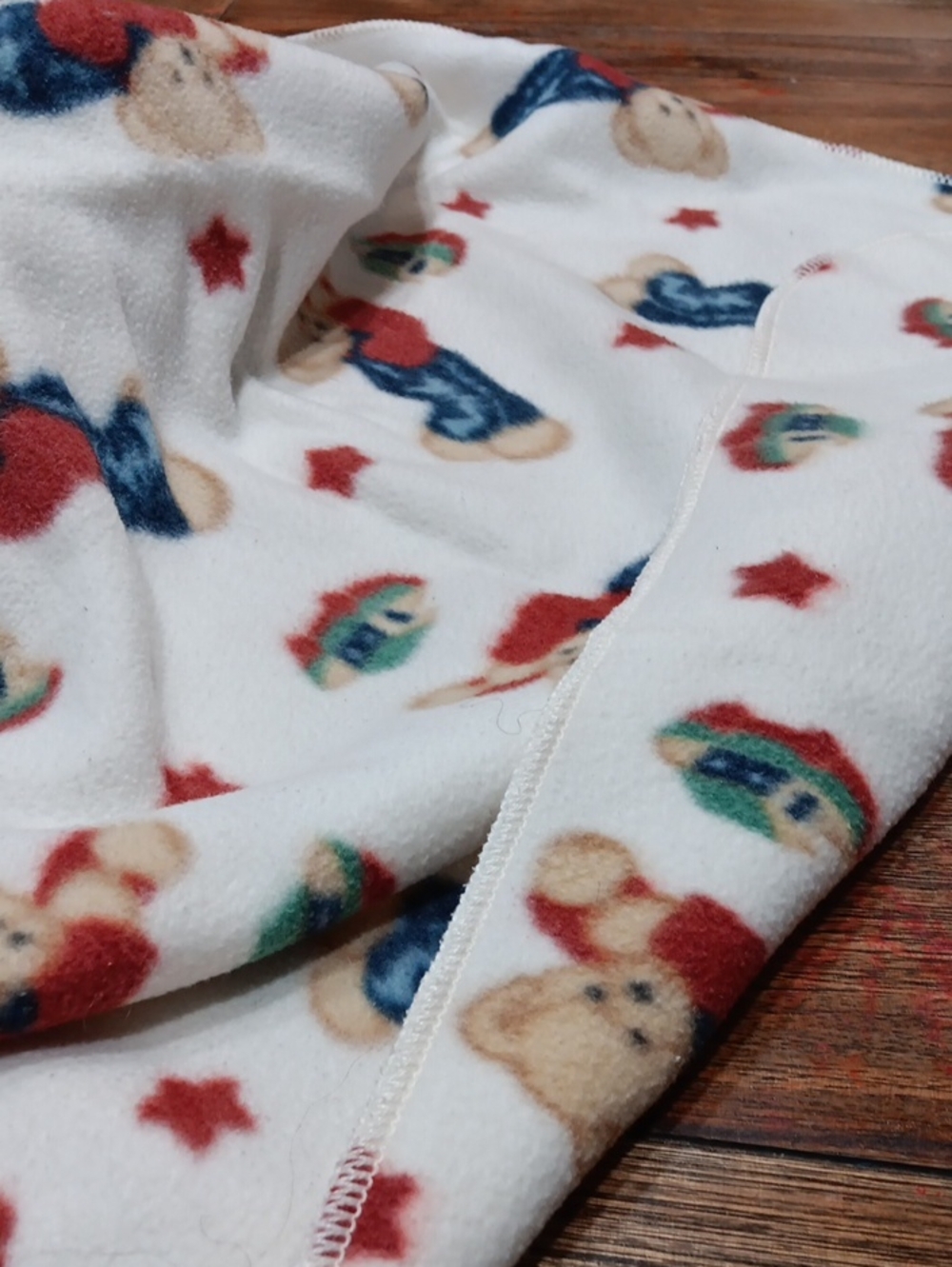 Kids White Fleece Blanket with Teddy Bear In Jeans  Print